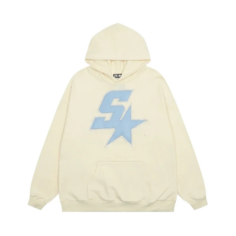 autumn and winter American retro high street Y2K star print men and women loose and versatile hooded sweatshirt hoodie 240708