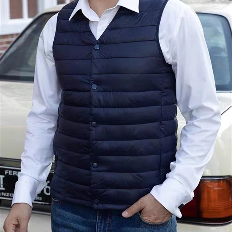 Winter V-Neck Mens Vest 80% White Duck Down Padding Vests Lightweight Sleeveless Jackets Warm Gilet Coat Plus Size 8XL 240830