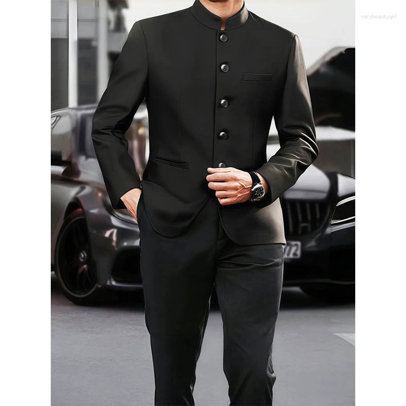 Men's Suits Two-piece Set Suit Chinese Style Formal Zhongshan Blazer Jacket Dress Pants Business Banquet Wedding Occasions