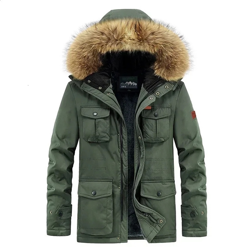 Mens hooded winter jacket fur collar wool warm long jacket winter park high-quality mens outdoor casual down jacket 8XL 240826bj