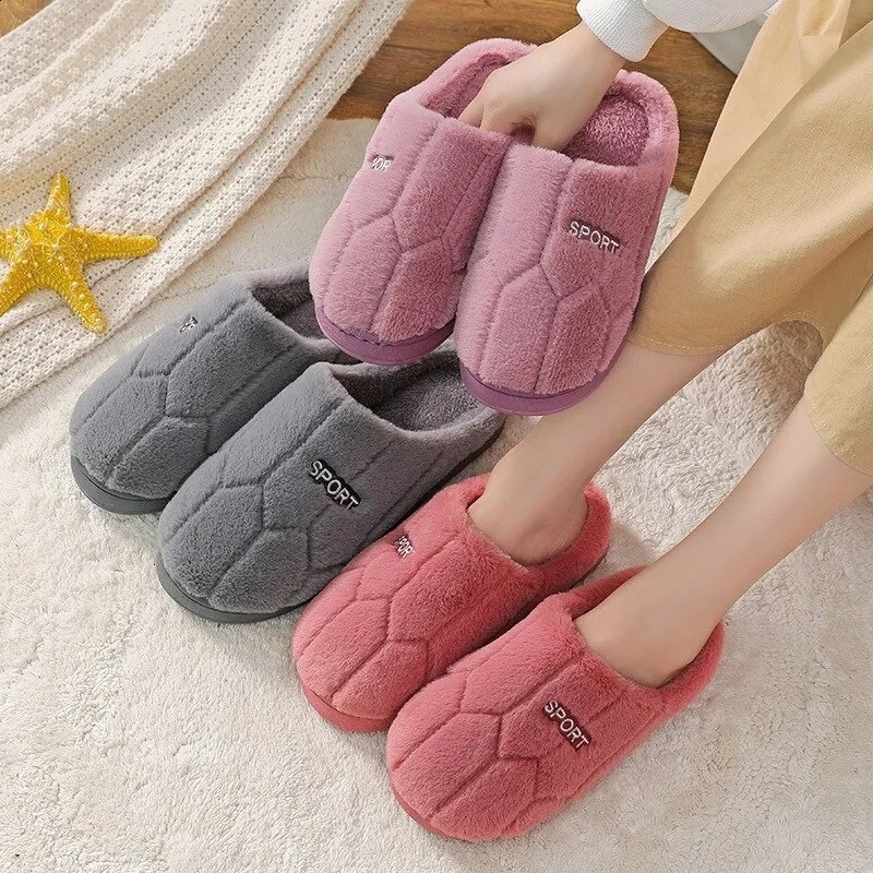 Womens Plush House Slippers Winter Warm Fuzzy Slipper Couples Indoor Closed Toe Shoes Non Slip Soft Bedroom Platform Slides 240904