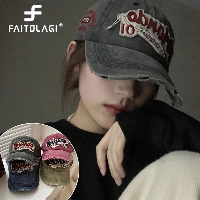 Hip Hop Holes Hat de baseball pour hommes femmes Retro lavé coton PapP Cap de mode Visors Soleil Punk Letter Bonnet Cap Y2k 250214