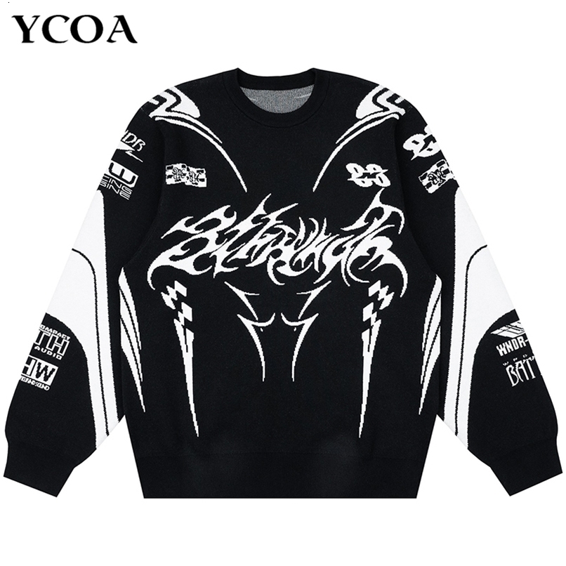 Men Winter Sweater Coat Knitwear Oversized Goth Long Sleeve Tops Korean Fashion Streetwear Y2k Harajuku Pullover Jumper Clothing 250805