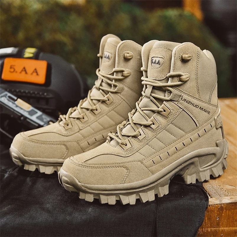 Mens Desert Combat Boots Outdoor Non-slip Tactical Boots Hiking Desert Ankle Hunting Shoes Work Safty Men Boots Botines Zapatos 250421bj