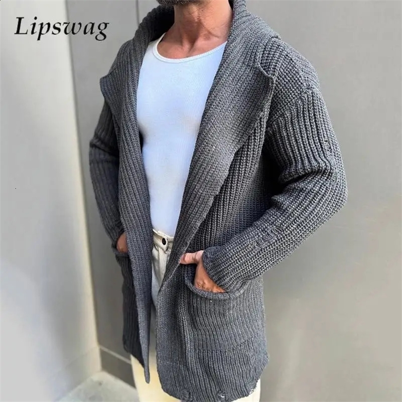 Casual Mens Knitting Cardigan Jackets 2025 Spring Fall Stylish Lapel Pockets Sweatercoats For Men Clothes Knitted Sweater Jacket 241224