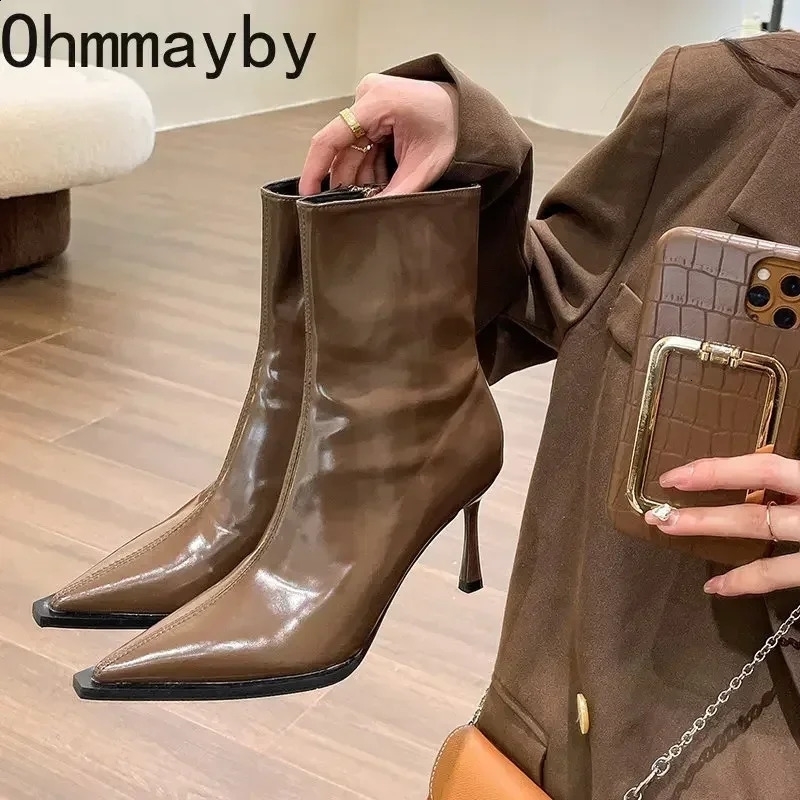 Autumn Winter Short Plush Women Ankle Boots Fashion Pointed Toe Ladies Elegant Chelsea Pumps Shoes Thin High Heel Short Boots 250122