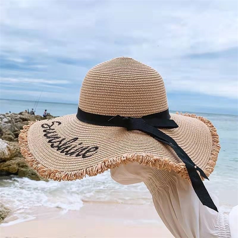 Wide Brim Hats Bucket Fashion Large Cap For Woman Summer Visors Ladies Sun Beach Straw Foldable Female UV Protection 230515