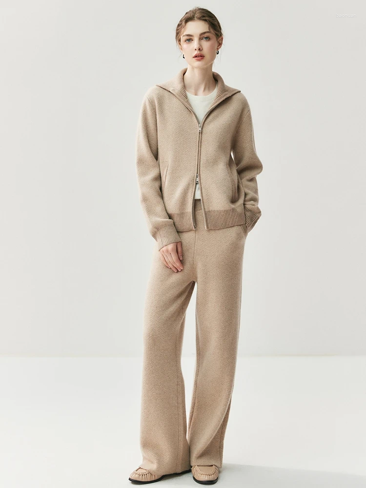 Women's Two Piece Pants CHICUU Luxury Women Cashmere Cardigan Wide Leg Pant Set Thick Warm Zipper Coat Long Trousers Autumn Winter Outfit