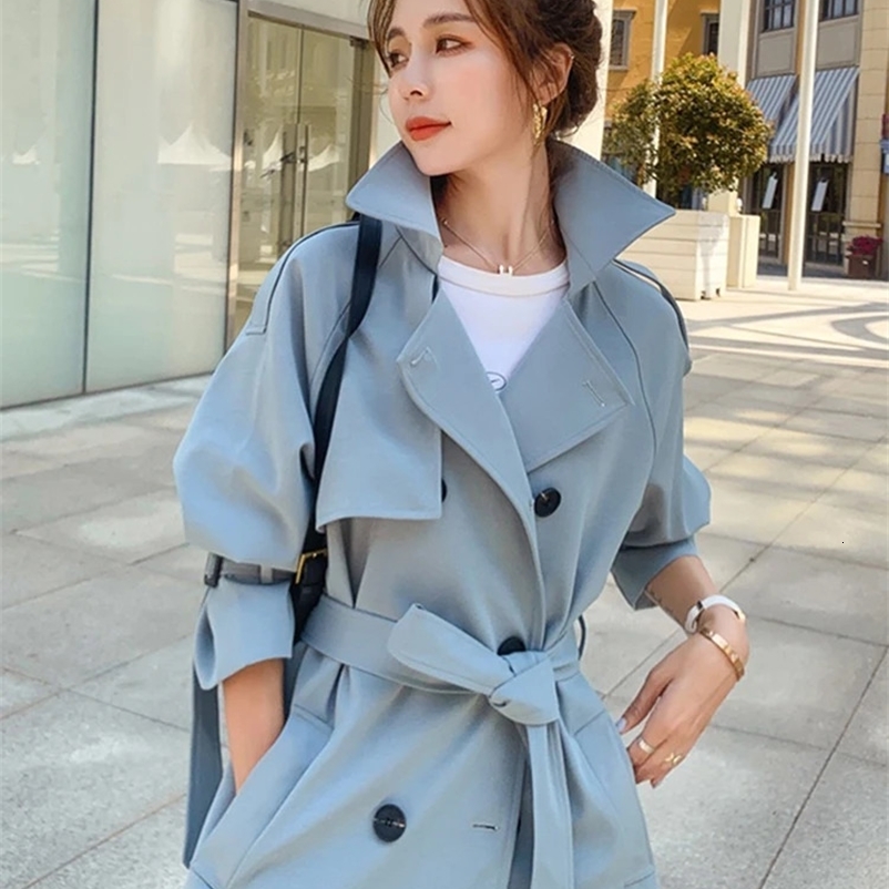 British style long trench Coats classic double chest windbreaker elegant womens loose coat Korean fashion blue Gabardina 240824bj