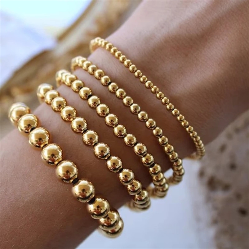 MHS.SUN Trend Stretch Stainless Steel Bracelets Gold Sliver Color 2MM 5MM 8MM Stacked Ball Beaded Bracelet For Women Men Jewelry 250326
