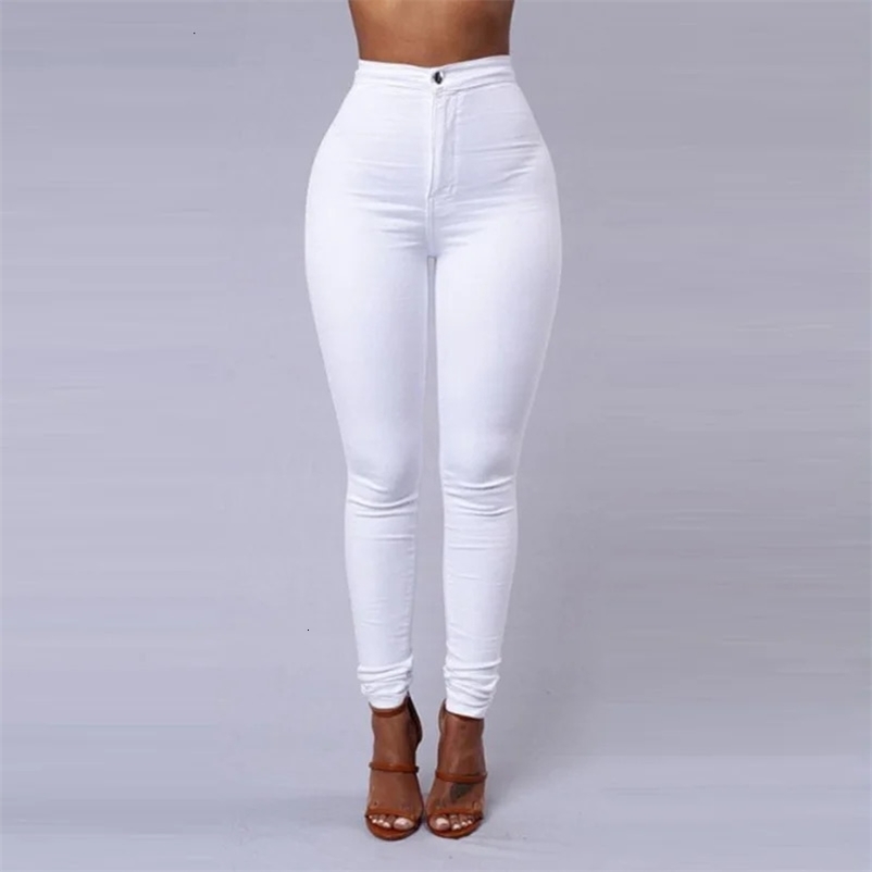 Solid color tight jeans womens white black high waisted rendered jeans retro sexy pants womens casual pencil pants denim jeans 240930