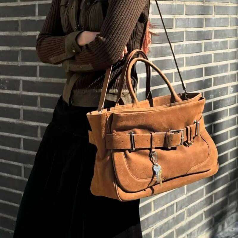 New Fashion Retro High Quality Matte Suede Leather Handheld Women With Large Capacity Shopper Shoulder Crossbody Bag Trendy Mdng916