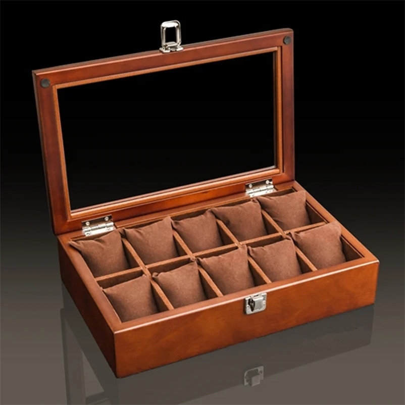 wooden watch box with glass window organizer showcases luxurious watch boxes storage boxes and mens watch stands 241018bj