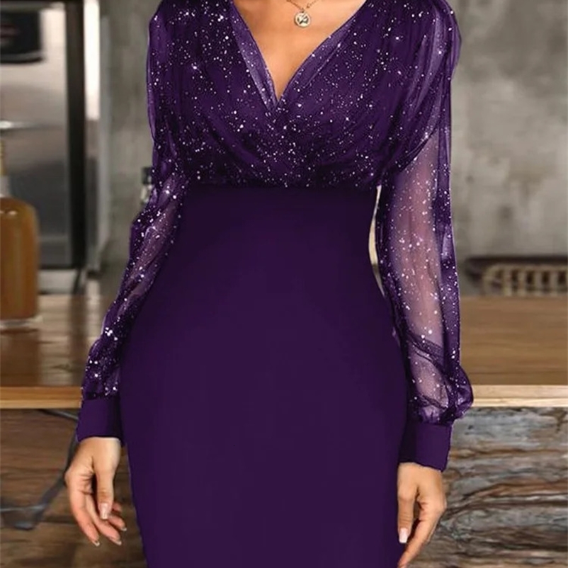 Sexy V-neck See Through long sleeved dress for womens spring and autumn party mini dress Vestdos cortos250425bj