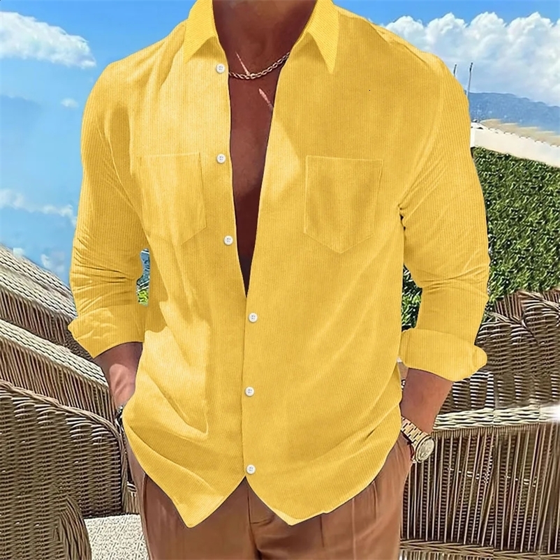2014 Spring/Autumn Mens Collar Pocket Corduroy Casual Business Slimming Long Sleeve Shirt 240827bj