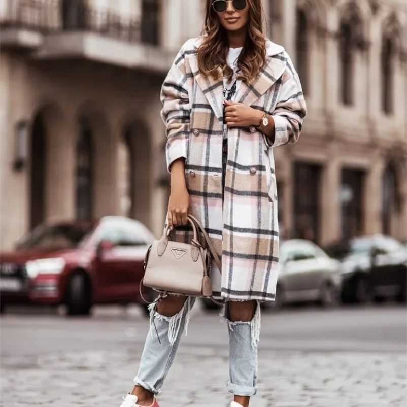 Womens sexy fashion casual commuting vacation style Versatile medium long flat wool coat 240909bj
