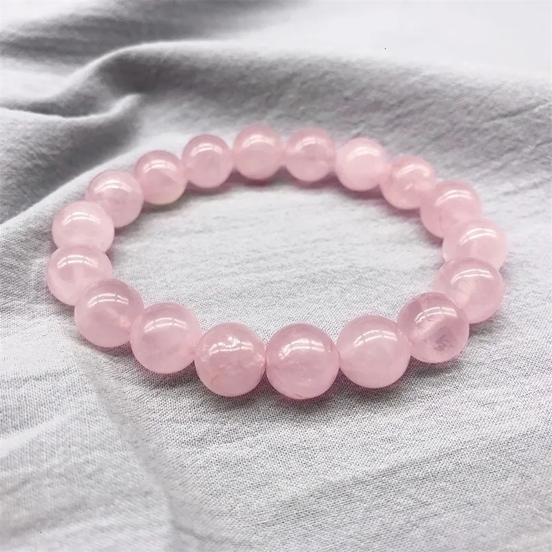 Charm Bracelets Wholesale Pink Rose Powder crystal Quartz Natural Stone Streche Bracelet Elastic Cord Pulserase Jewelry Beads Lovers woman Gift 2310