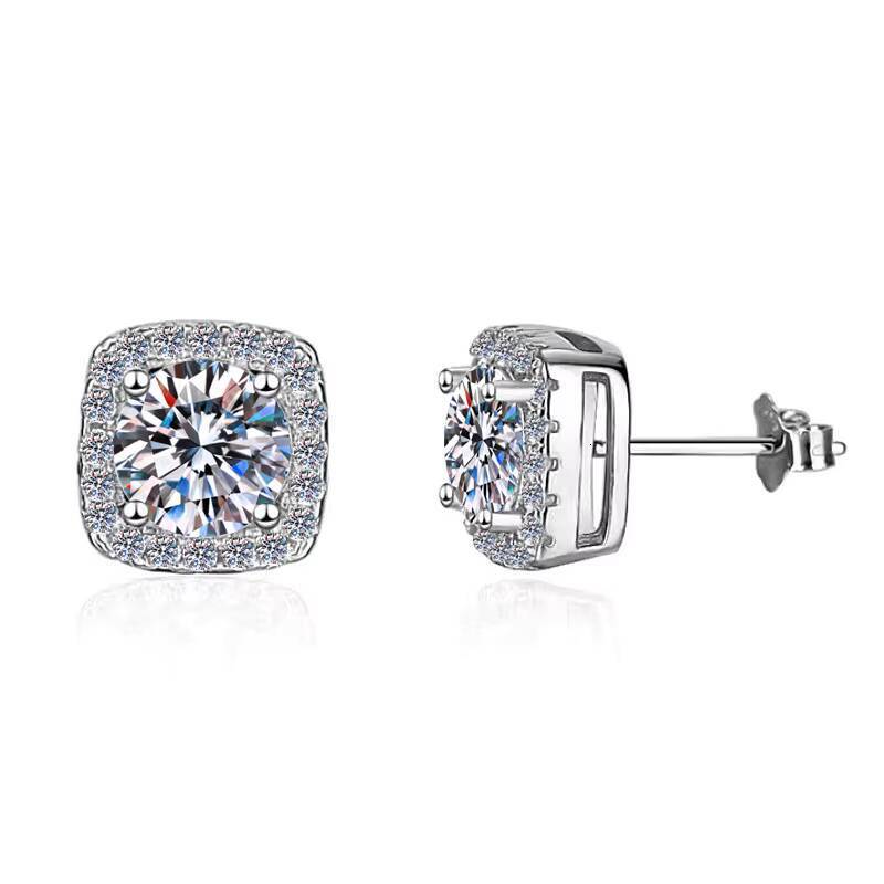 Fine Jewel Ladies Womens Diamond Geometric square Fashion Sterling Silver S925 Jewelry Gift VVs1 Moissanite Stud Earrings