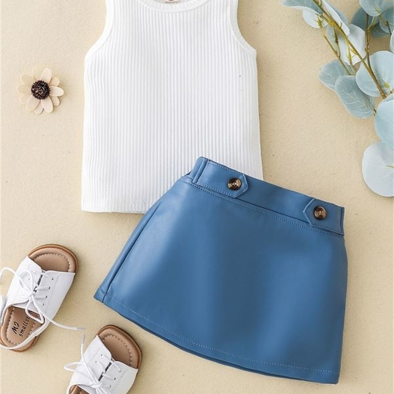 Baby Ribbed Knit Tank Top & Elastic Waist Skirt SHE