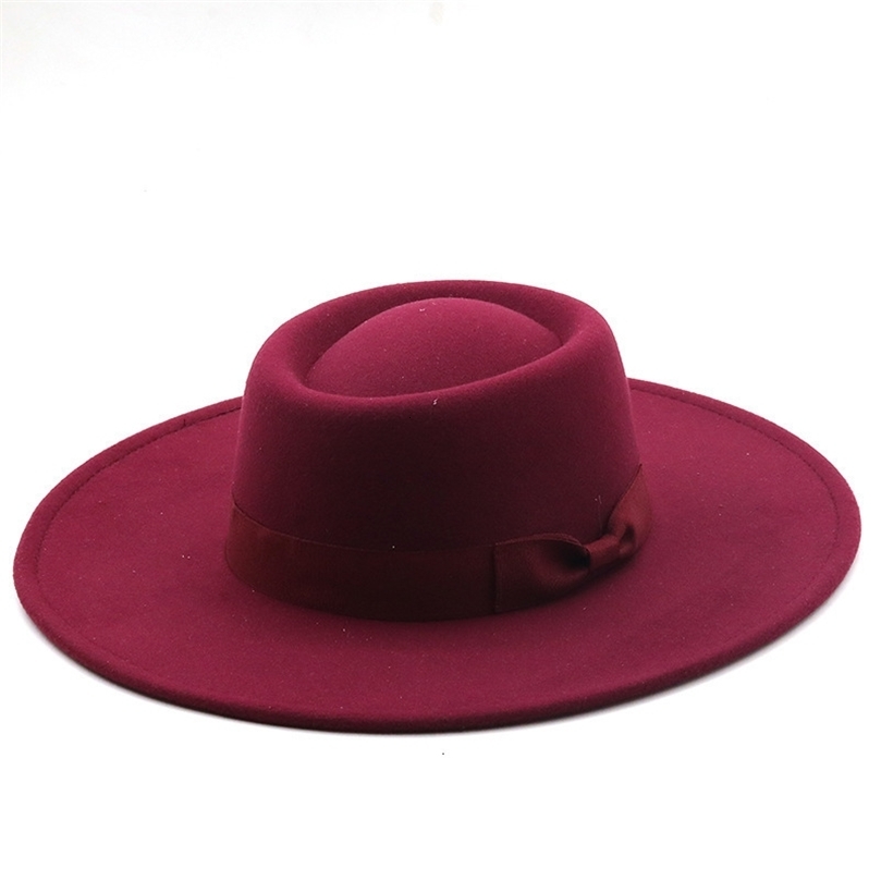 Wide Brim Hats Bucket Autumn Winter Womens Felt Hat Fedoras Big For Women British Style Vintage Church Lady Flat White jazz cap 230303