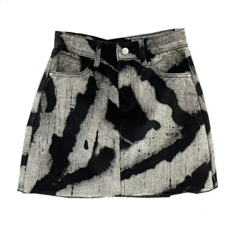 Summer Denim Skirt Womens High Waist Personalized Pattern Jeans Mini Skirt Casual A-line Jupe Femme p366250425bj