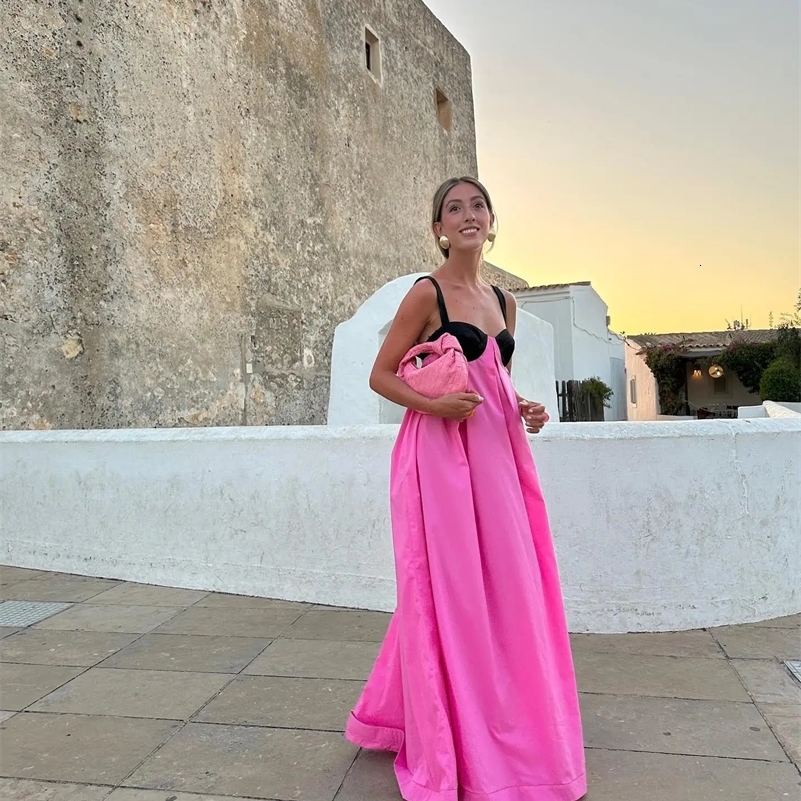 2024 Summer Fashion Women Backless Lace Up Spaghetti Strap Maxi Dress Elegant Off Shoulder Loose Female Holiday Beach Vestidos 250121