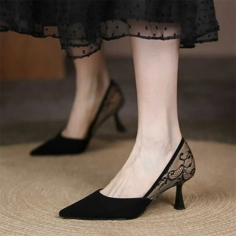 Shoes Female Slip on Womens Pumps Autumn Pointed Toe Solid Flock Shallow Mouth Fashion Elegant Dress High Heels 250122