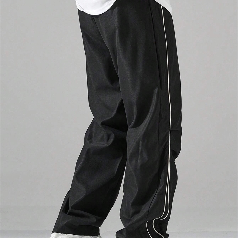 Larbulse Men Contrast Trim Trouser Fashion Casual Pants Solid Color Breathable Loose Straight Drawstring Pants Streetwear 250327