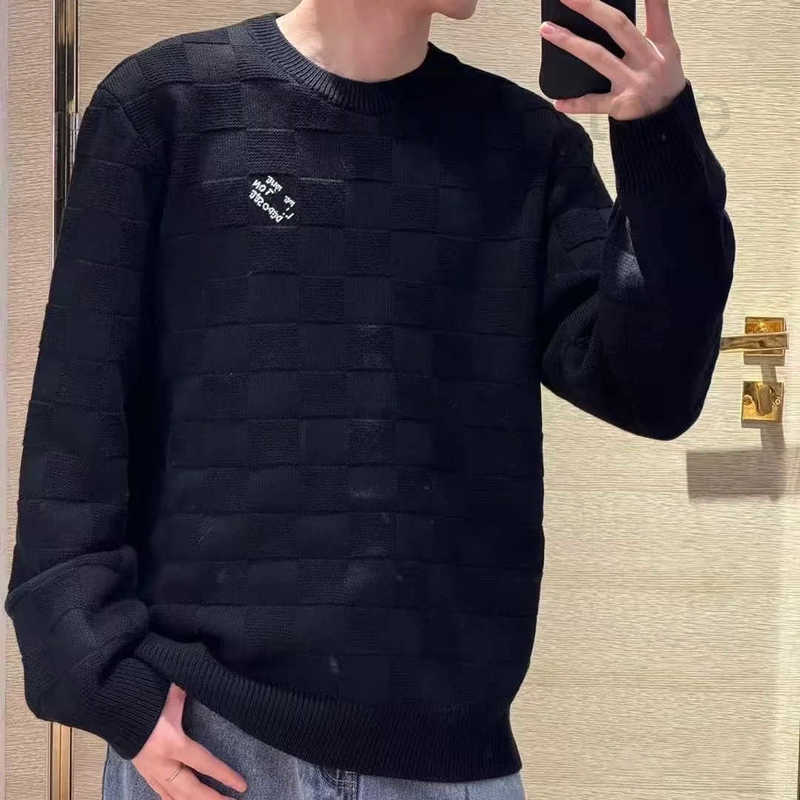 Men's Sweaters designer Checkerboard Solid Color Printed Round Neck Knitted Long Sleeve Sweater for Men and Women EGKX
