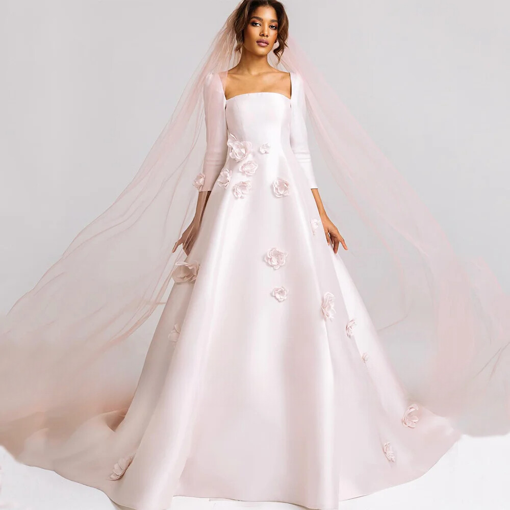 Princess Off The Shoulder Wedding Dresses Pleat A Line Short Sleeve Bridal Gowns with Split Lace Appliques Tulle Bridal Gown Vestido 01