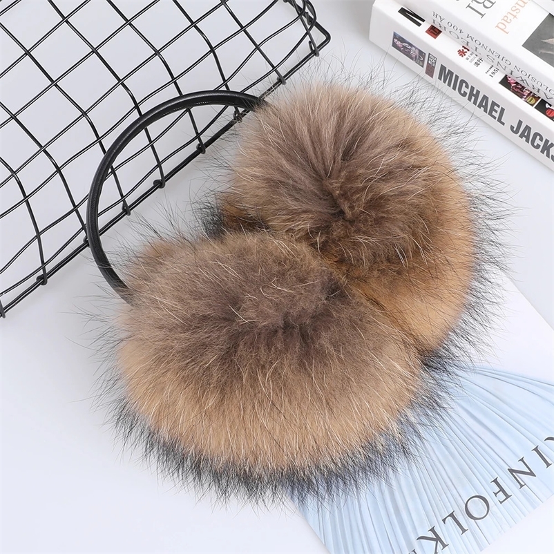 Real Fox Raccoon Fur Hang Ear Cover Warm Winter Earmuffs Headwear Ear Muffs Earmuffs Cold Ear Warmer Ear Protection Headband 241223bj