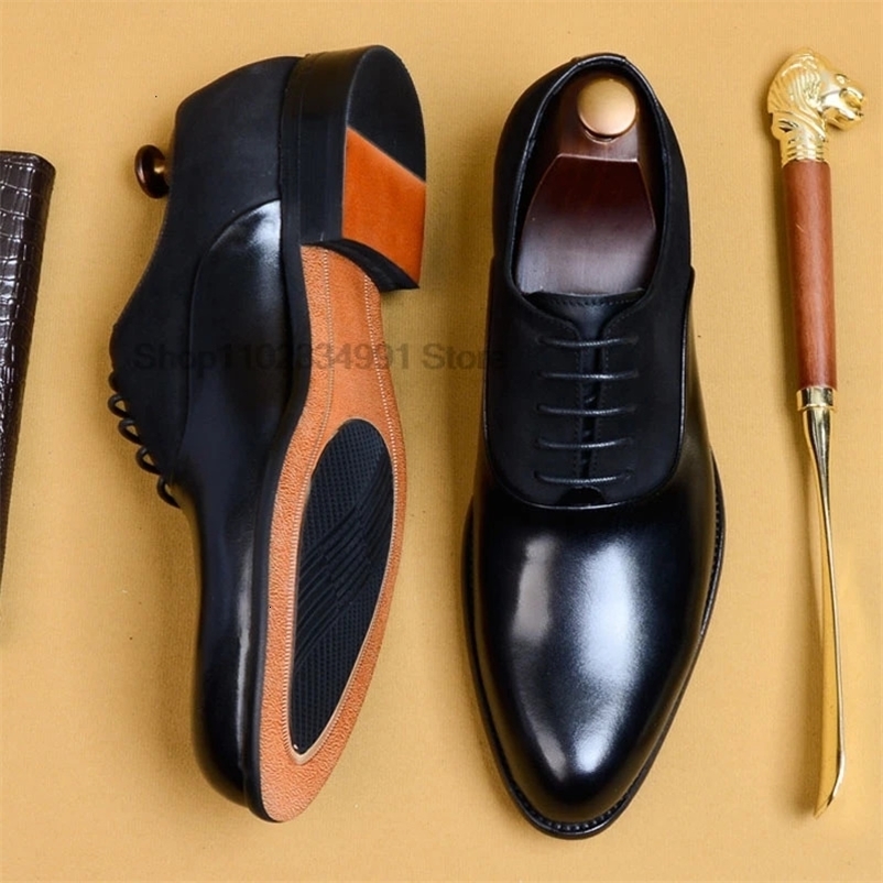 HNXC Mens Oxford True Leather Shoes Black Brown Classic Shoes Brother Lace Dress Wedding Office Business Mens Formal Shoes 240614bj