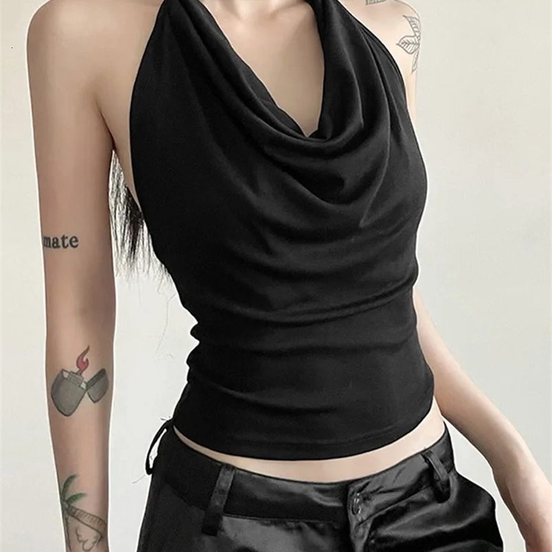 Solid Color Simple Casual All-match Cool Confident Sexy Beautiful High Street Summer Travel Womens Thin Halter Vest250222bj