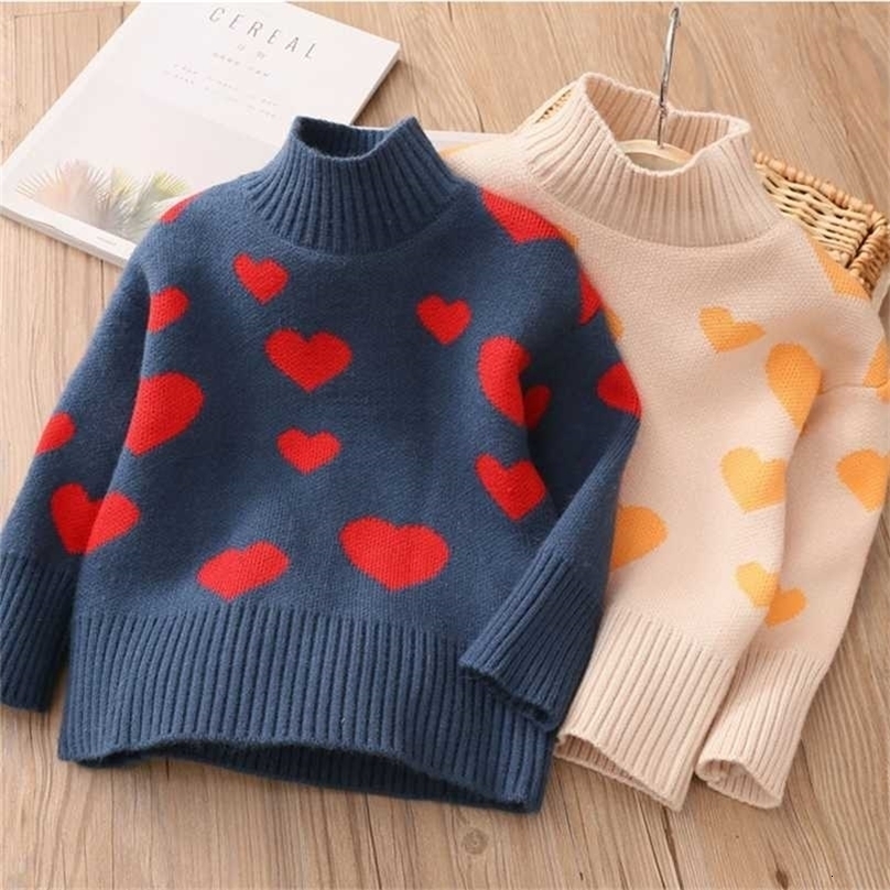 Winter Autumn Spring Casual 3 4 6 8 10 12 Years Warm Pullover Knitted Wear Tops Heart Sweaters For Kids Baby Girls Clothes 211104