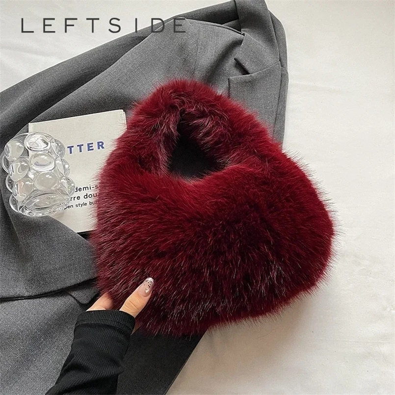 LEFTSIDE Cute Small Faux Fur Shoulder Bags for Women Y2K Winter Korean Fashion Handbags and Purses Trend Warm Tote Bag 250113