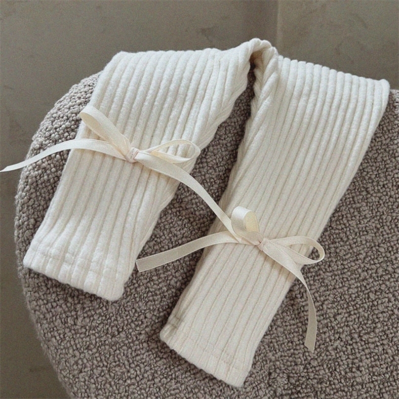 Leggings Tights Autumn Winter Children s Clothes Girl Baby Thicken Bow Pit Striped Infant Ribbed Solid Pants Toddler Cotton Trousers 221203