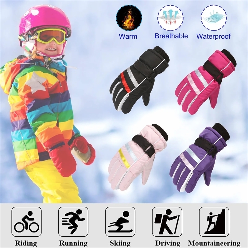 Children s Finger Gloves Winter Kids Ski Outdoor Sports Boys Girls Snow Skating Snowboarding Windproof Warm For 4 8 Years Old 231207