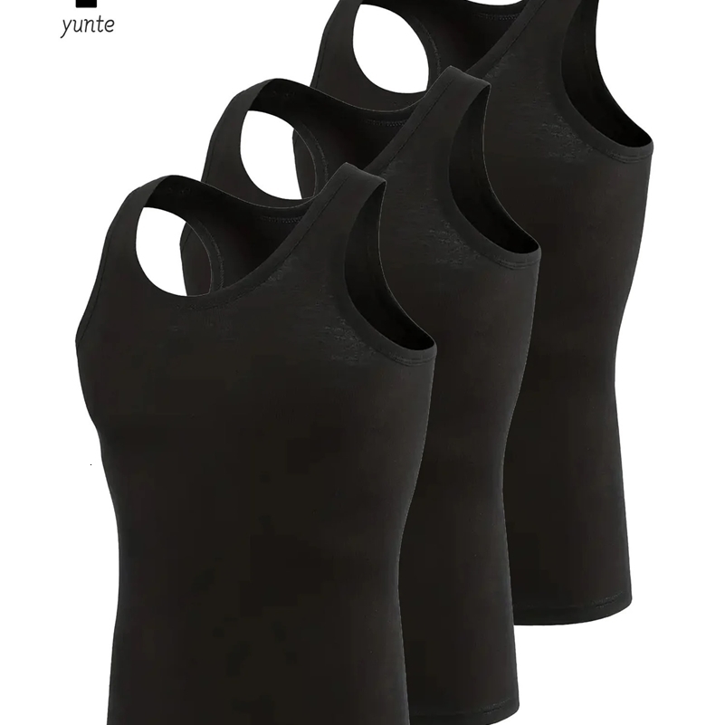 Mens Vest Black 3-Piece Breathable Quick-Drying Polyester Fiber Sports Vest Suitable for Gym Running and Training Casual Pure C 250319