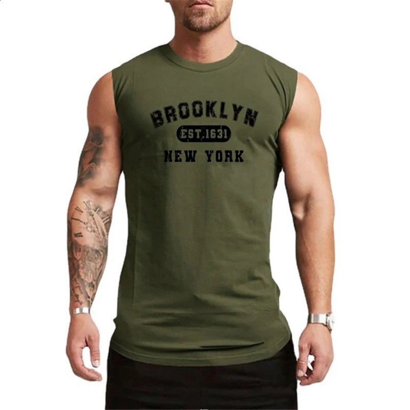 Summer cotton breathable fitness vest mens muscle training sleeveless cool shirt gym fitness muscle training clothes 250422