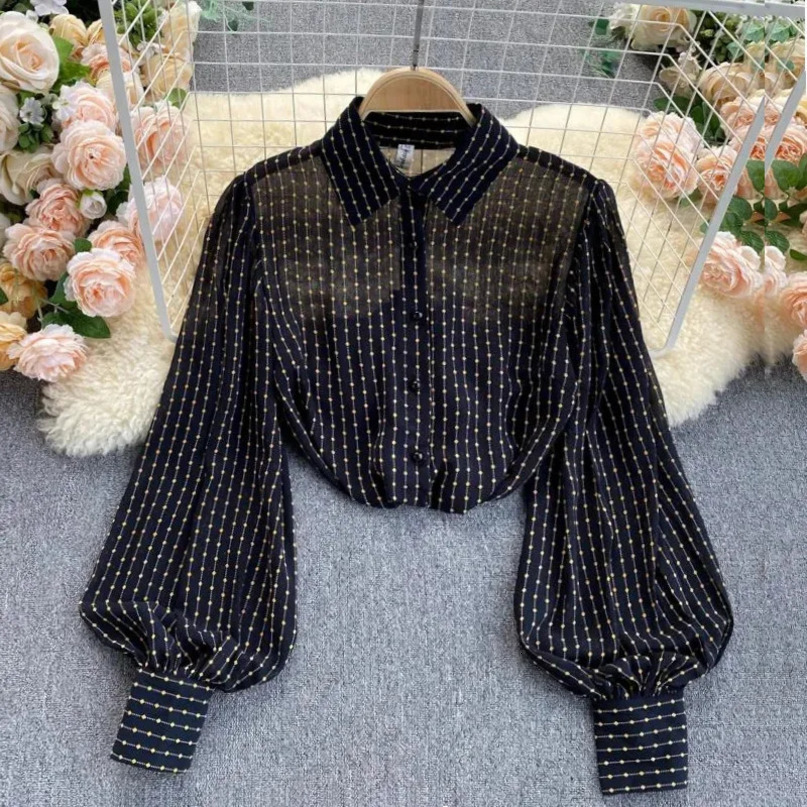 Camicia da donna a strisce vintage a strisce nere a strisce per la camicia da donna a petto femmina di abbigliamento da donna coreano 240403 240403