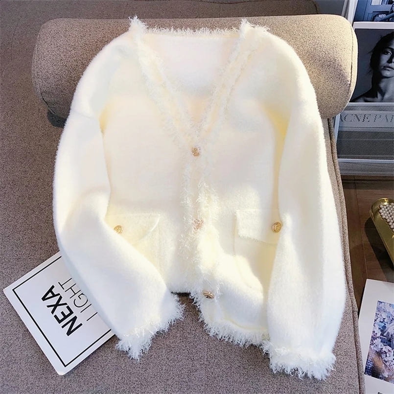 Long Sleeve Solid Fuzzy Fleece Cardigans Womens Jacket Coats Outerwear Winter O Neck Waterproof Mink Fur Top 240730