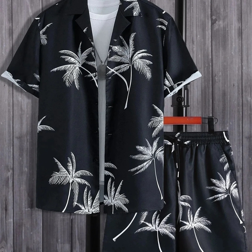 Beach Coconut Tree Mens Shirt Sets Oversized Hawaiian Suits 3d Print Plaid Short Sleeve Casual Shirt Beach Shorts Streetwear 240513