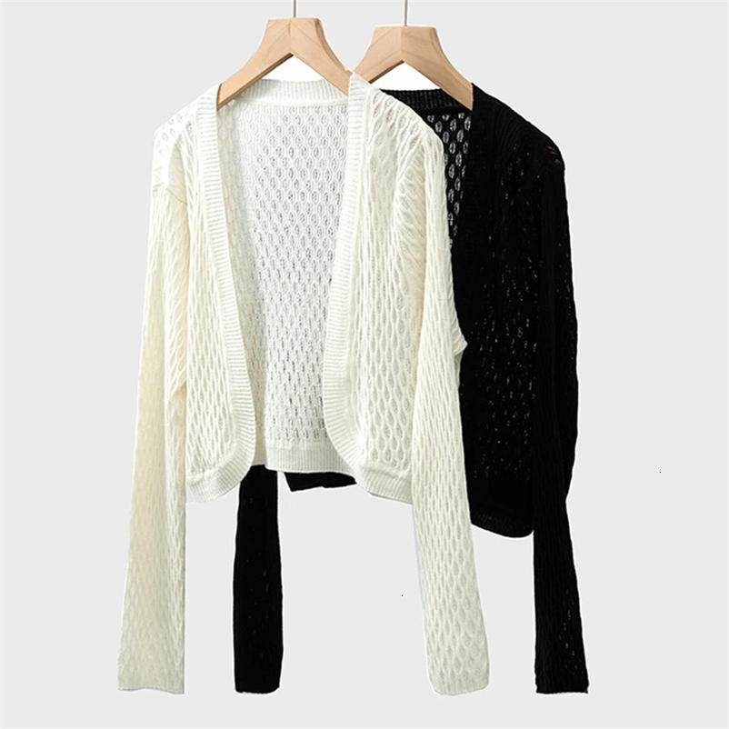Womens Cropped Cardigan Shrugs for Dresses 55% Mulberry Silk Short Sweaters Long Sleeve Open Front Hollow Out Lightweight Knit 240703