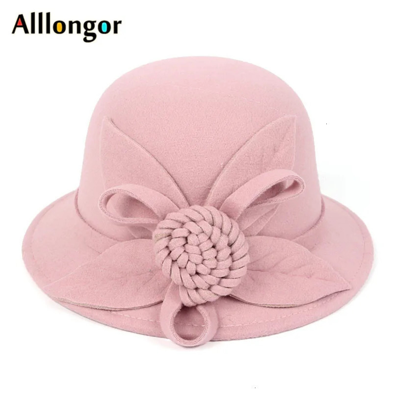 2023 Winter Retro Fedora Hat Women Chapeu femme feutre Floral Sombrero mujer Bowler Hat Vintage formal Wool Fedora Felt hats 240127