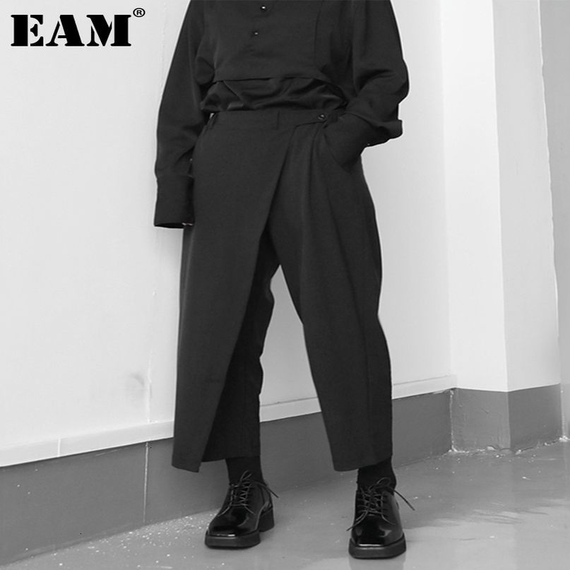 Womens Pants s EAM High Elastic Waist Black Brief Pleated Long Trousers Loose Fit Women Fashion Spring Autumn 1S430 230313