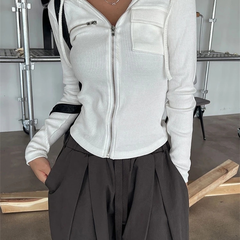 Solid Basic Casual Zipper Pocket Slim Long Sleeve Hooded Jackets Women Spring Autumn 240408