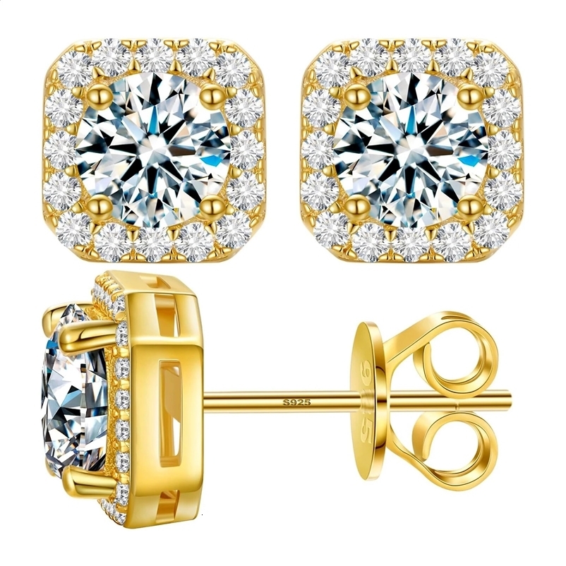 Square stud earrings for women 2ct in total with 18K gold-plated gold and S925 silver engagement jewelry. GRA certificate241121bj