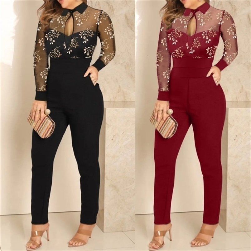 Rompers Womens Jumpsuit Black Elegant Sequins Mesh Glitter Party Night Sexy Spring Long Pants Clothes Overalls 231228CJ