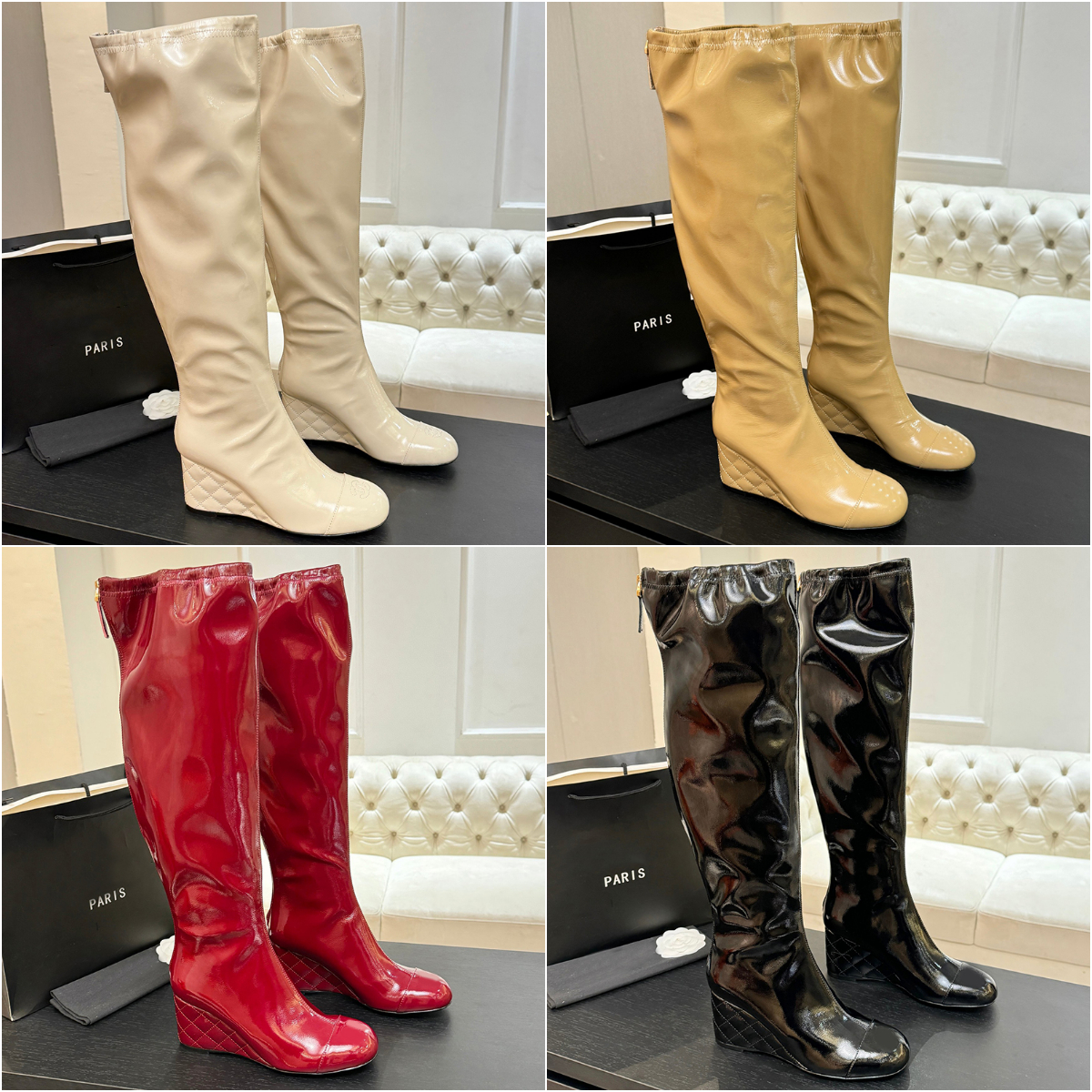 Quilted wedge heels boots knee high boot womens designer boot pointed toes long knight boots thigh high boots woman luxury boots zipper 25ss antumn