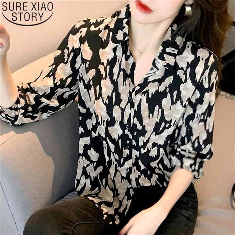 Leopard Print Shirt Women Spring Clothing Vintage Hong Kong Style Chiffon Blouses Office LadiesTops Fashion Blouse 12973 210506